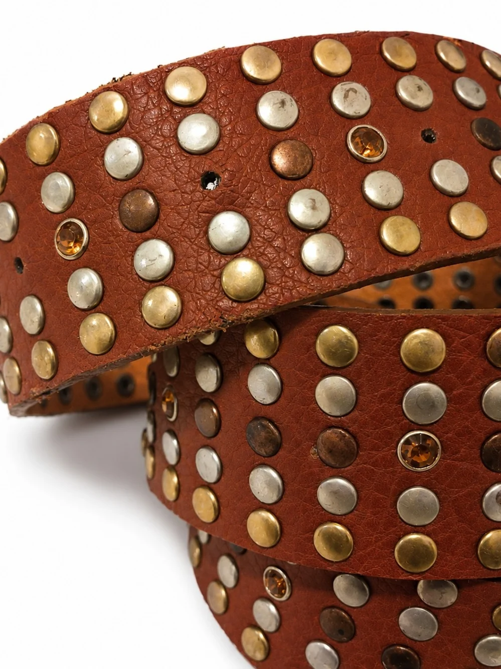 Studded Brown Leather Men's Belt with Gold Buckle